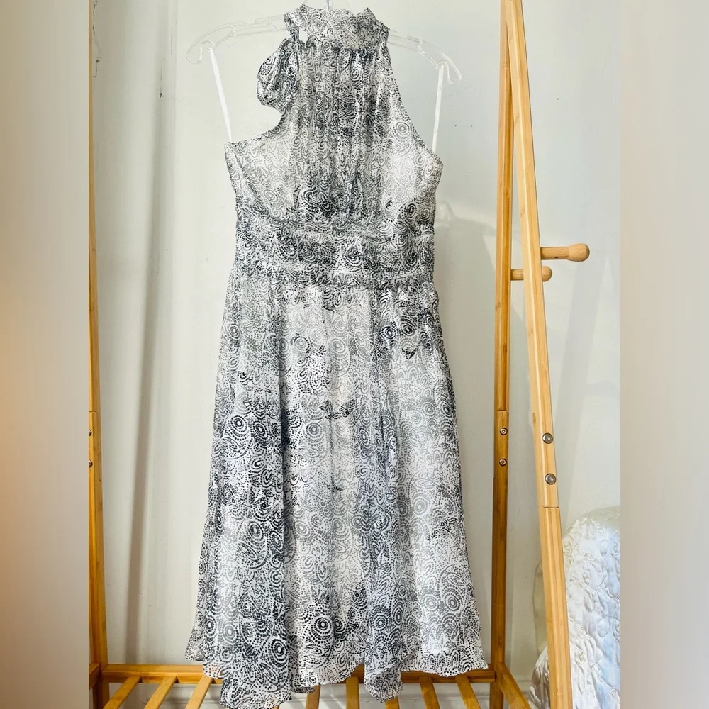 Y2k Arden B Silk Silver & White Scarf Tie Dress NWT